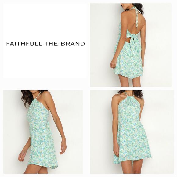 NWT Faithfull the Brand Gaia Varenna Floral Print Mini Dress Sz. 6 Blue Green - Picture 1 of 14
